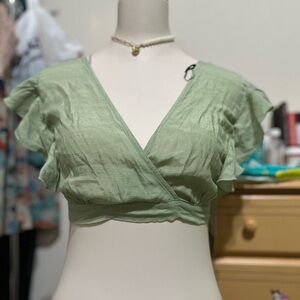 H&M Light Green Ruffle Sleeve Blouse